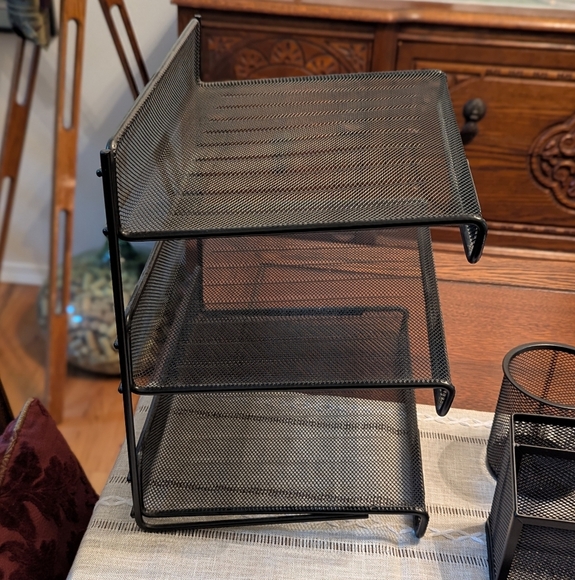 Black Mesh Desk Organizer Set -3 Tier In/Out Basket/Pencil Cup/ 3 Slot Organizer - Picture 7 of 9